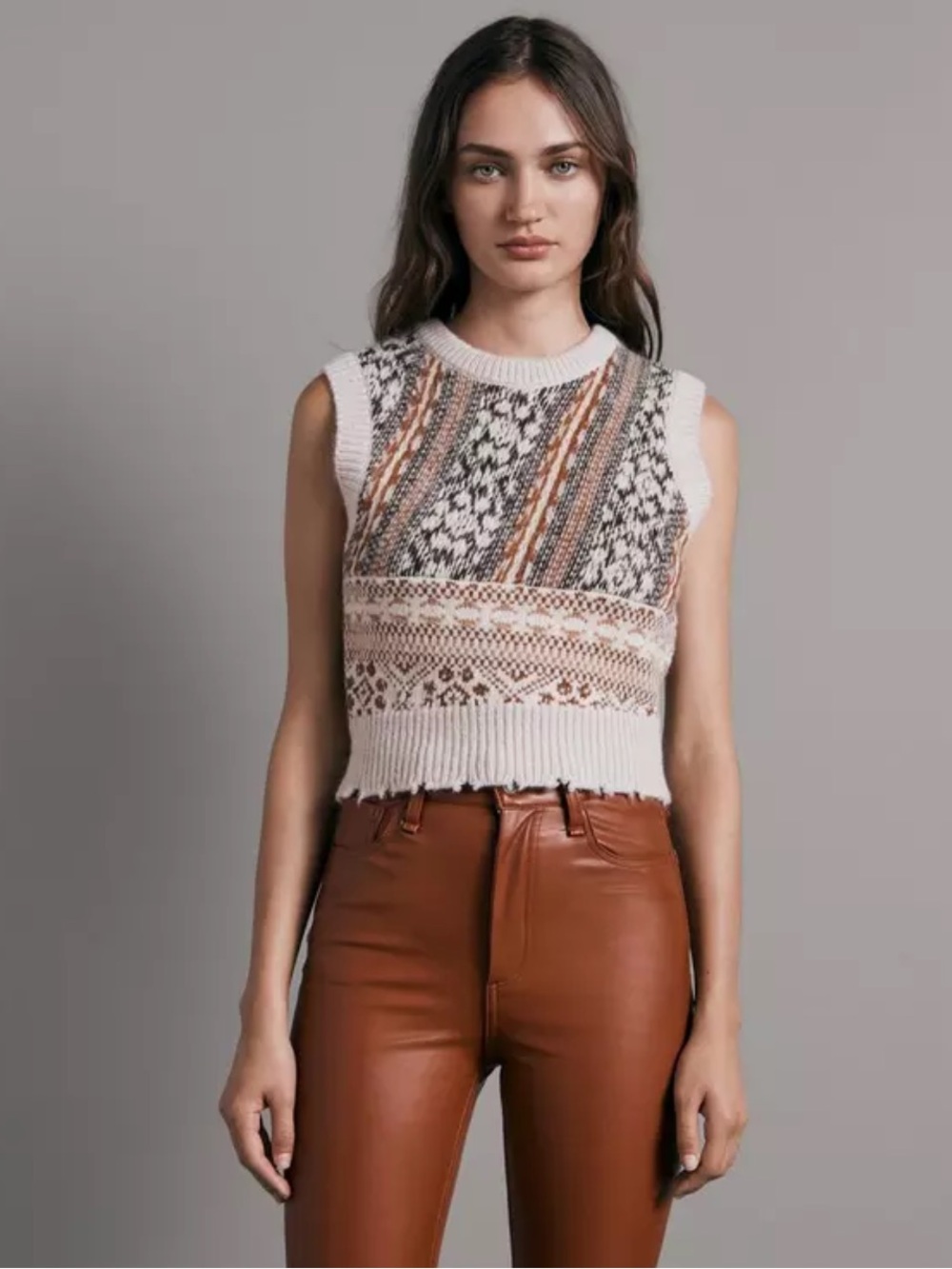rag & bone Cream Fair Isle Merino-Blend Sleeveless Sweater Vest